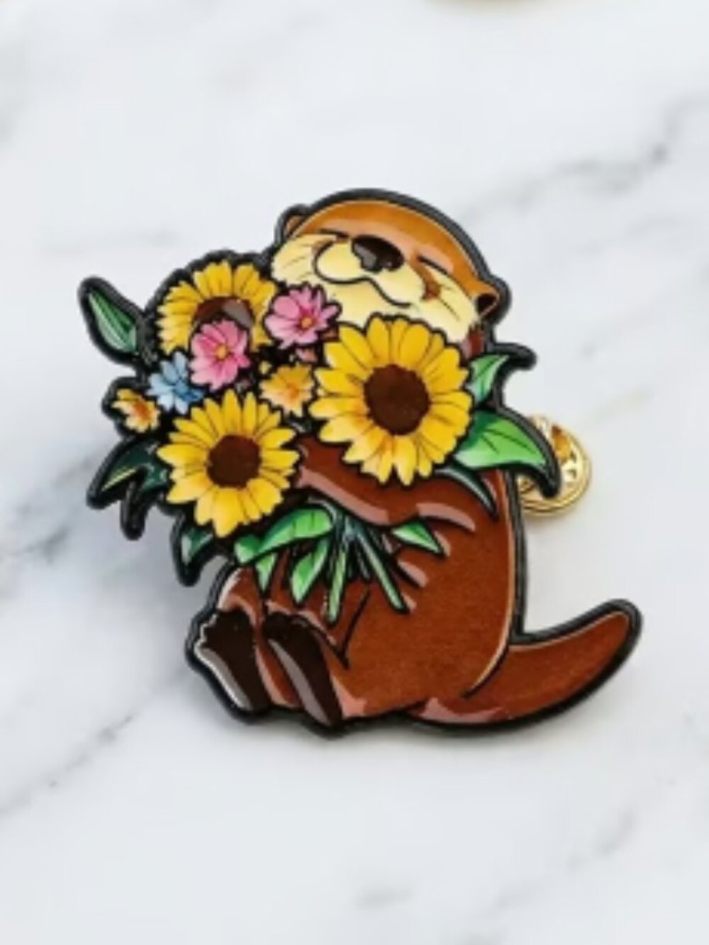 Sunflower Otter Enamel Pin